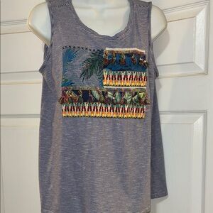 RXB navy & white stripes Sleeveless Tank Top with Tropical Design Medium